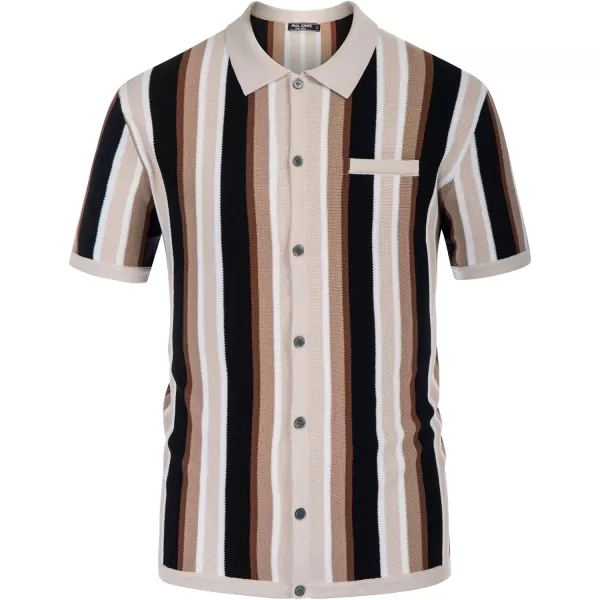 Men’s Short Sleeve Knit Shirt Vintage Stripe Lapel Collar Polo Shirt
