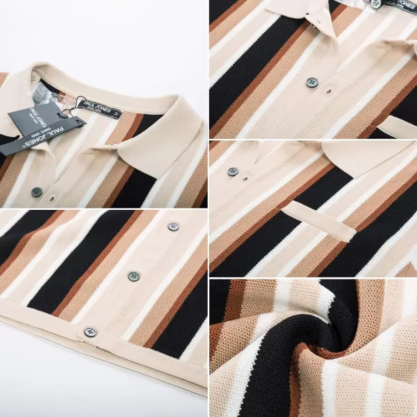 Men’s Short Sleeve Knit Shirt Vintage Stripe Lapel Collar Polo Shirt