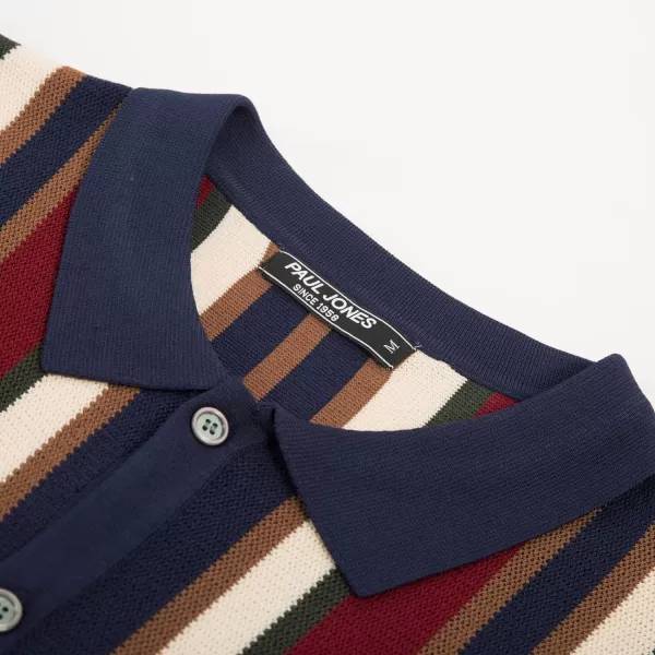 Men’s Short Sleeve Knit Shirt Vintage Stripe Lapel Collar Polo Shirt