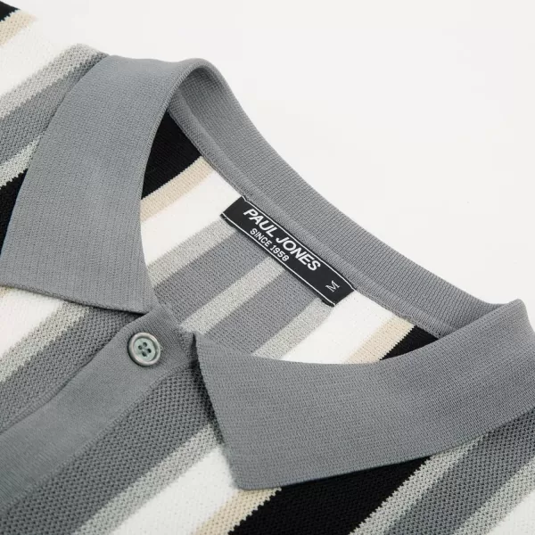 Men’s Short Sleeve Knit Shirt Vintage Stripe Lapel Collar Polo Shirt