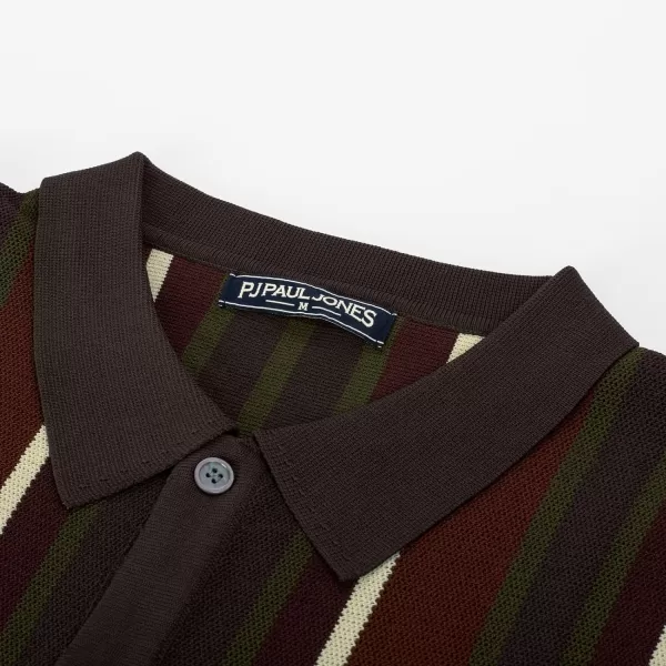Men’s Short Sleeve Knit Shirt Vintage Stripe Lapel Collar Polo Shirt