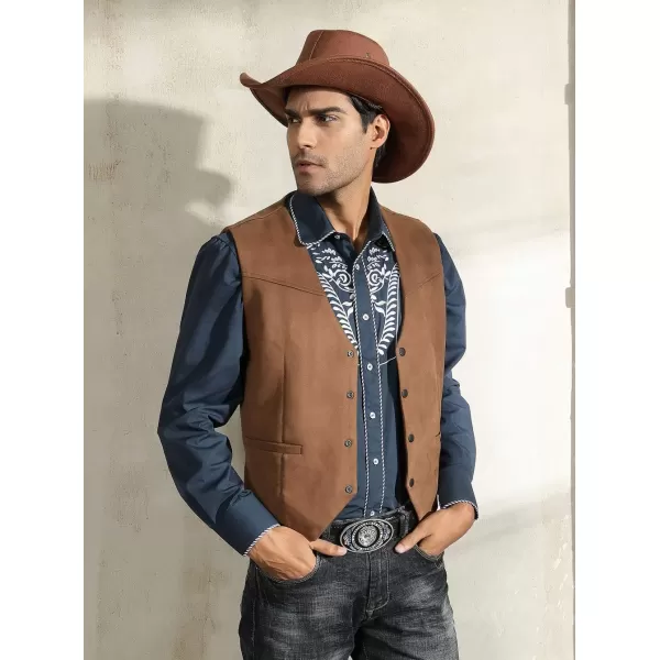 Men's Suede Leather Suit Vest Embroidery Casual Slim Fit Western Vest Waistcoat