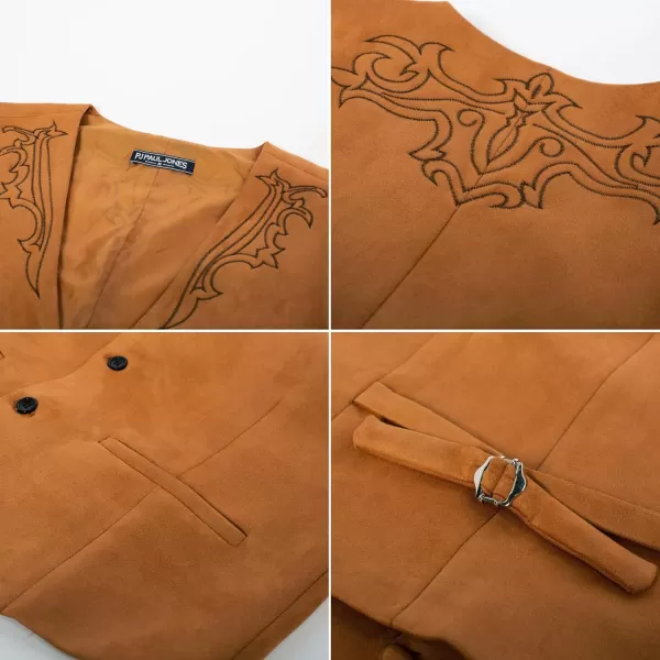 Men's Suede Leather Suit Vest Embroidery Casual Slim Fit Western Vest Waistcoat