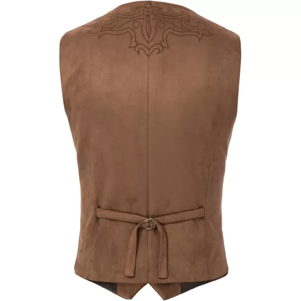 Men's Suede Leather Suit Vest Embroidery Casual Slim Fit Western Vest Waistcoat