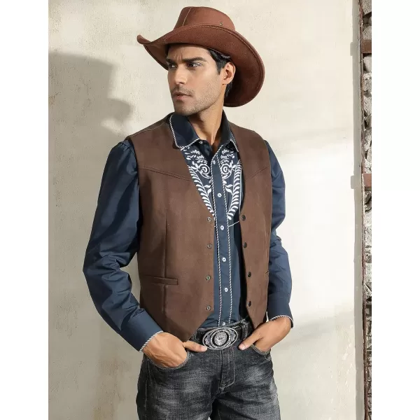 Men's Suede Leather Suit Vest Embroidery Casual Slim Fit Western Vest Waistcoat