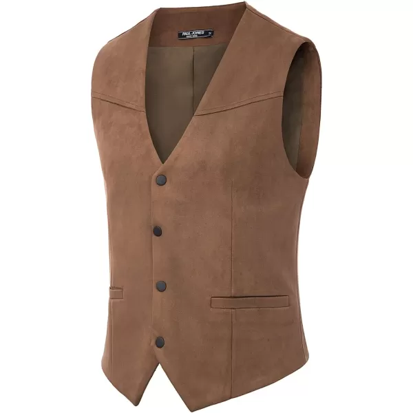 Men's Suede Leather Suit Vest Embroidery Casual Slim Fit Western Vest Waistcoat