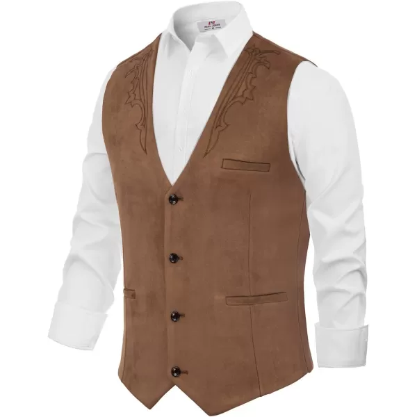 Men's Suede Leather Suit Vest Embroidery Casual Slim Fit Western Vest Waistcoat