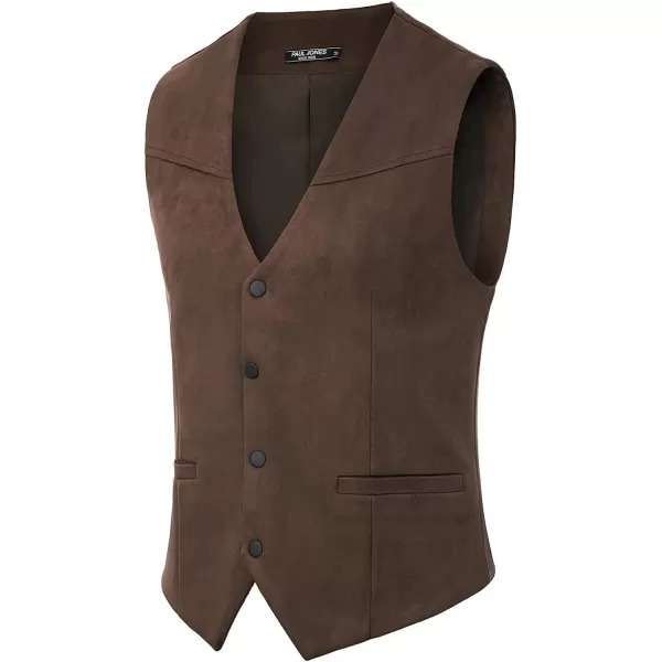 Men's Suede Leather Suit Vest Embroidery Casual Slim Fit Western Vest Waistcoat