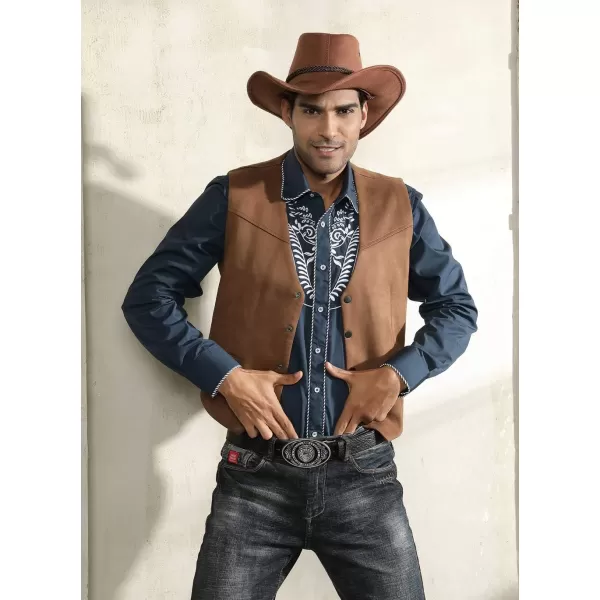 Men's Suede Leather Suit Vest Embroidery Casual Slim Fit Western Vest Waistcoat