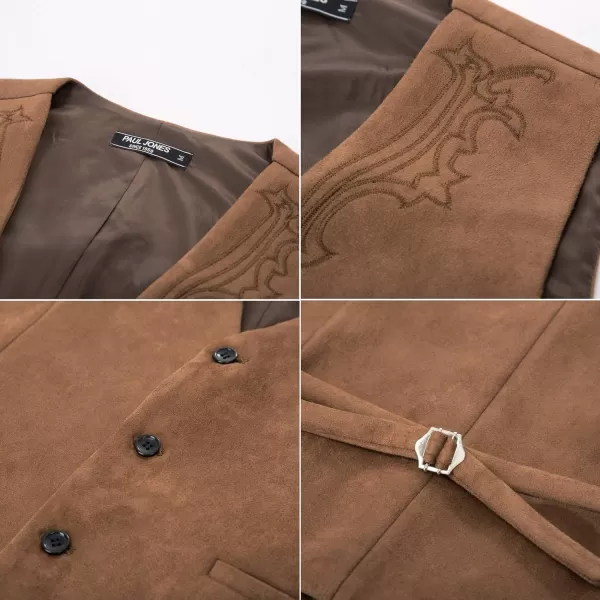 Men's Suede Leather Suit Vest Embroidery Casual Slim Fit Western Vest Waistcoat