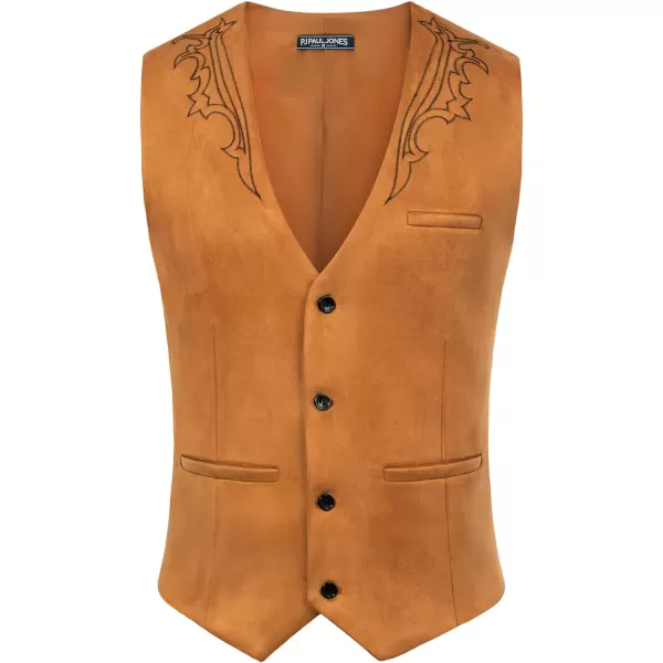 Men's Suede Leather Suit Vest Embroidery Casual Slim Fit Western Vest Waistcoat