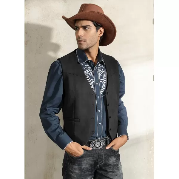 Men's Suede Leather Suit Vest Embroidery Casual Slim Fit Western Vest Waistcoat