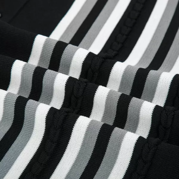 Mens Vintage Striped Knit Polo Shirt Long Sleeve Button Down Cardigan Sweater