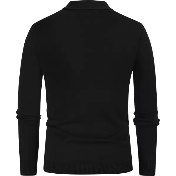 Mens Vintage Striped Knit Polo Shirt Long Sleeve Button Down Cardigan Sweater