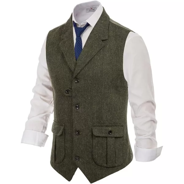PAUL JONES Mens Herringbone Tweed Waistcoat British Tailored Collar Suit Vest