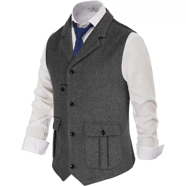PAUL JONES Mens Herringbone Tweed Waistcoat British Tailored Collar Suit Vest