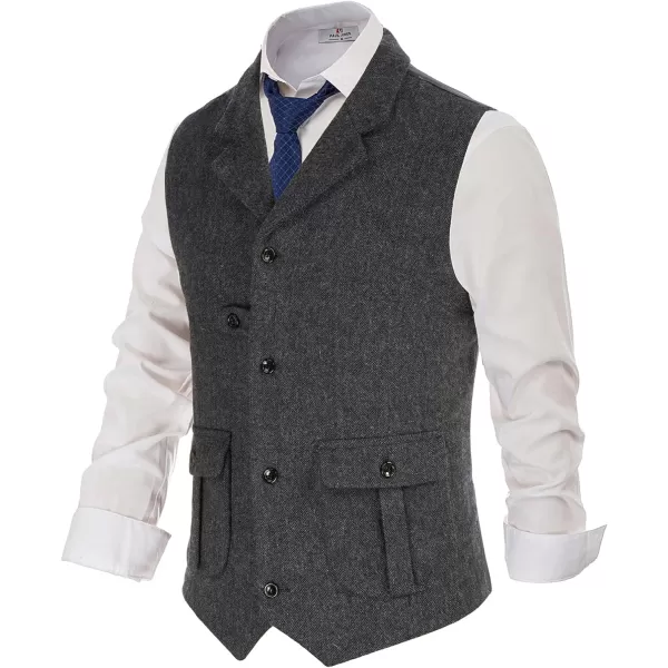 PAUL JONES Mens Herringbone Tweed Waistcoat British Tailored Collar Suit Vest