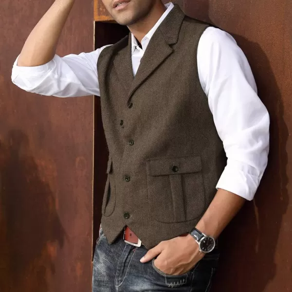 PAUL JONES Mens Herringbone Tweed Waistcoat British Tailored Collar Suit Vest