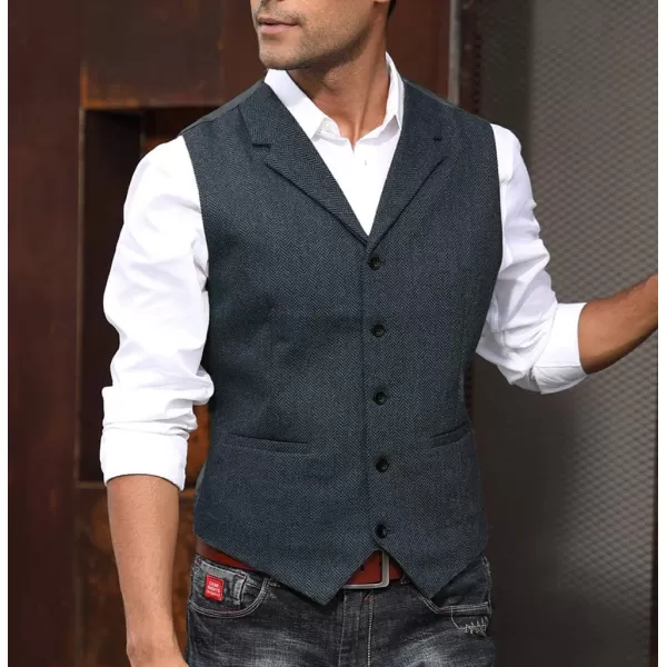 PAUL JONES Mens Western Herringbone Suit Vest Tweed Wool Blend Slim Fit Waistcoat