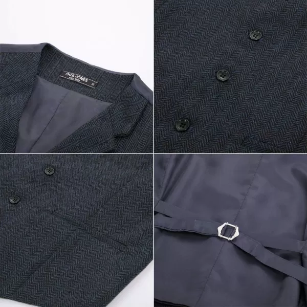 PAUL JONES Mens Western Herringbone Suit Vest Tweed Wool Blend Slim Fit Waistcoat
