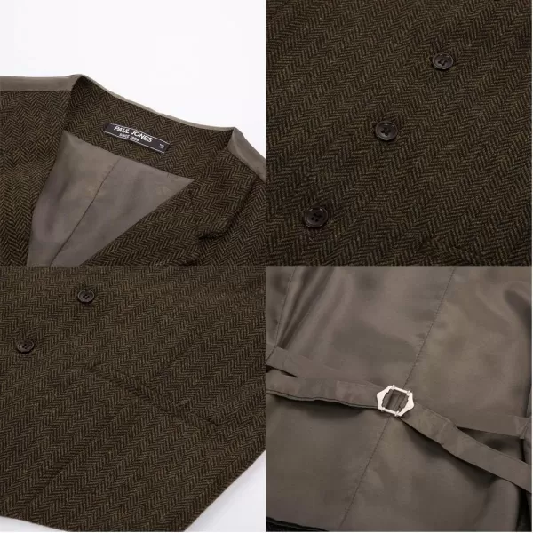 PAUL JONES Mens Western Herringbone Suit Vest Tweed Wool Blend Slim Fit Waistcoat