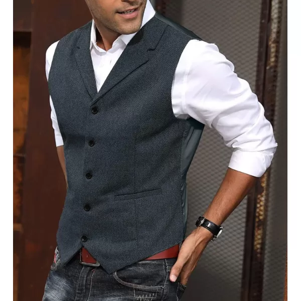 PAUL JONES Mens Western Herringbone Suit Vest Tweed Wool Blend Slim Fit Waistcoat