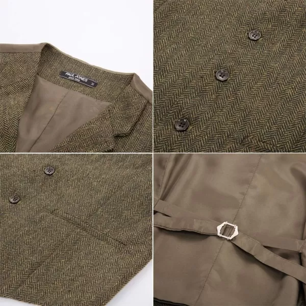 PAUL JONES Mens Western Herringbone Suit Vest Tweed Wool Blend Slim Fit Waistcoat