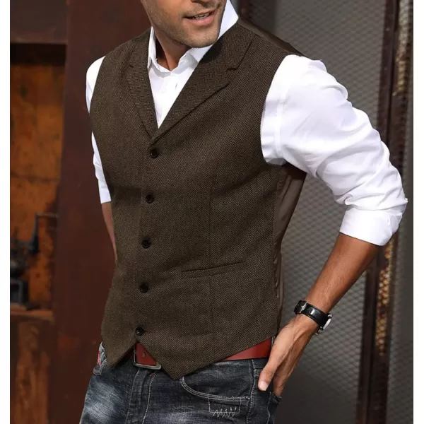 PAUL JONES Mens Western Herringbone Suit Vest Tweed Wool Blend Slim Fit Waistcoat
