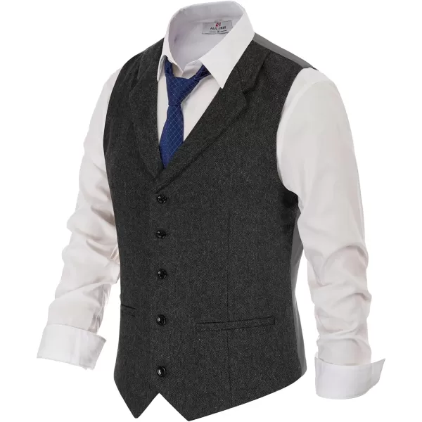 PAUL JONES Mens Western Herringbone Suit Vest Tweed Wool Blend Slim Fit Waistcoat