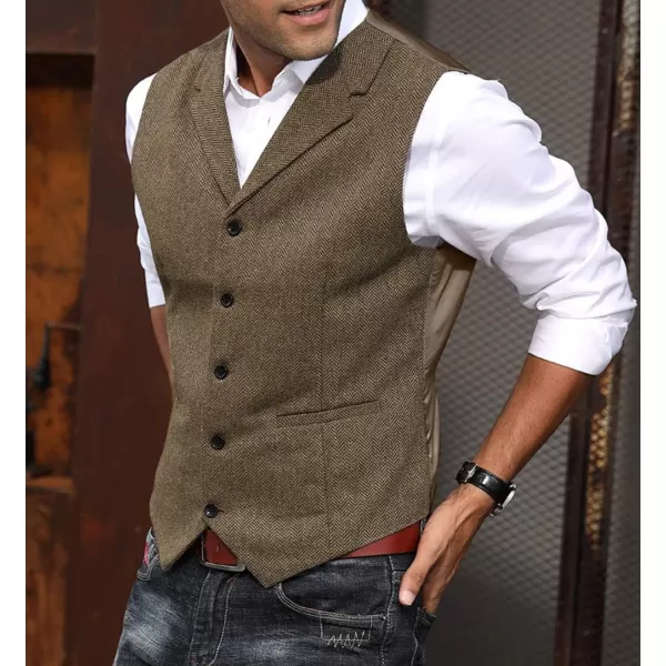 PAUL JONES Mens Western Herringbone Suit Vest Tweed Wool Blend Slim Fit Waistcoat