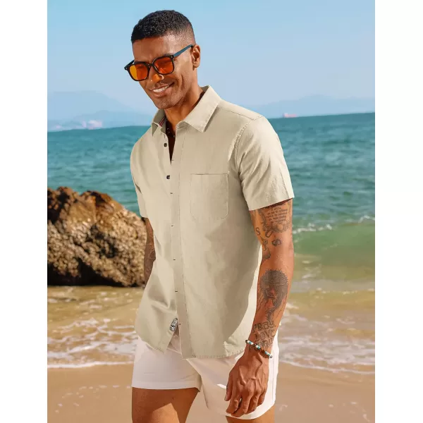 PJ PAUL JONES Men Cotton Linen Shirt Casual Short Sleeve Button Down Shirts Summer Beach Shirt Vacation Shirt with Pocket