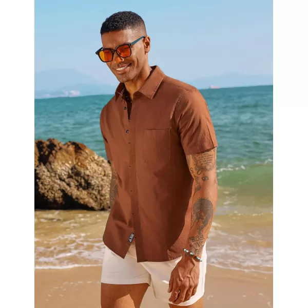 PJ PAUL JONES Men Cotton Linen Shirt Casual Short Sleeve Button Down Shirts Summer Beach Shirt Vacation Shirt with Pocket