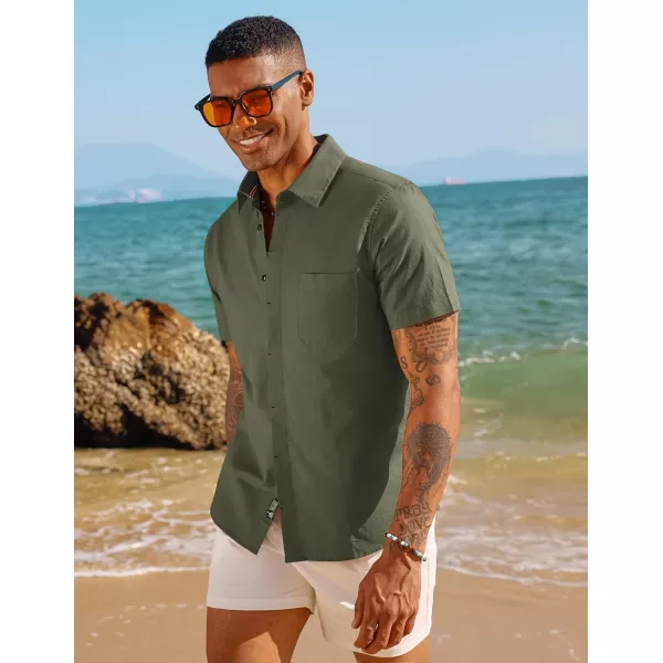 PJ PAUL JONES Men Cotton Linen Shirt Casual Short Sleeve Button Down Shirts Summer Beach Shirt Vacation Shirt with Pocket