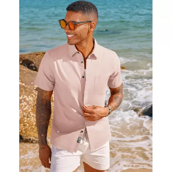 PJ PAUL JONES Men Cotton Linen Shirt Casual Short Sleeve Button Down Shirts Summer Beach Shirt Vacation Shirt with Pocket