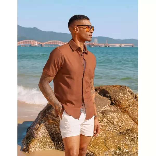 PJ PAUL JONES Men Cotton Linen Shirt Casual Short Sleeve Button Down Shirts Summer Beach Shirt Vacation Shirt with Pocket