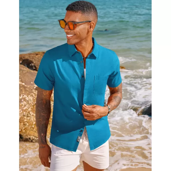 PJ PAUL JONES Men Cotton Linen Shirt Casual Short Sleeve Button Down Shirts Summer Beach Shirt Vacation Shirt with Pocket