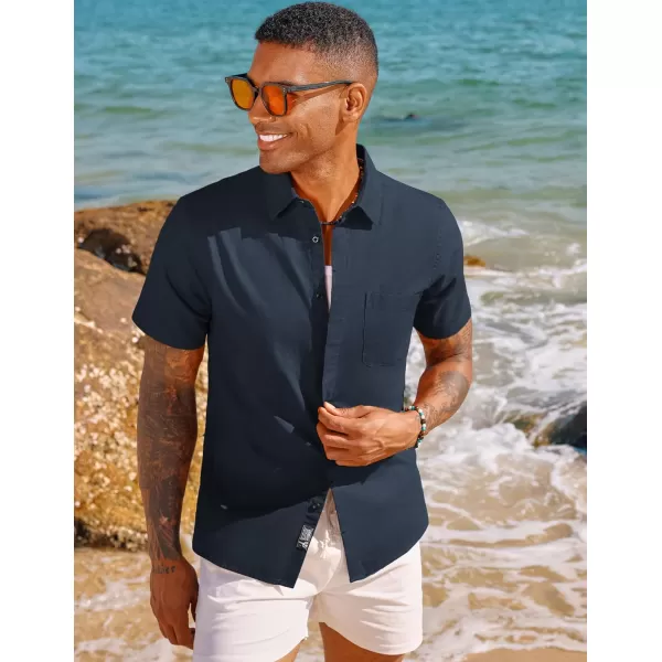 PJ PAUL JONES Men Cotton Linen Shirt Casual Short Sleeve Button Down Shirts Summer Beach Shirt Vacation Shirt with Pocket