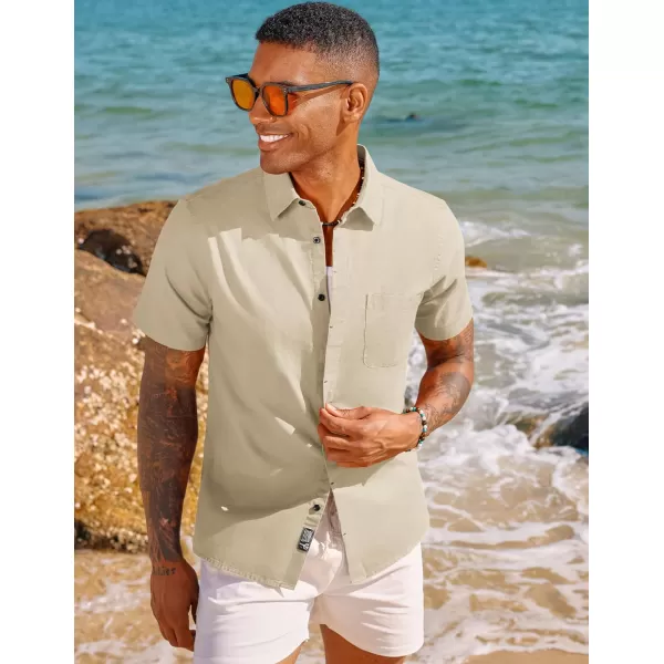 PJ PAUL JONES Men Cotton Linen Shirt Casual Short Sleeve Button Down Shirts Summer Beach Shirt Vacation Shirt with Pocket