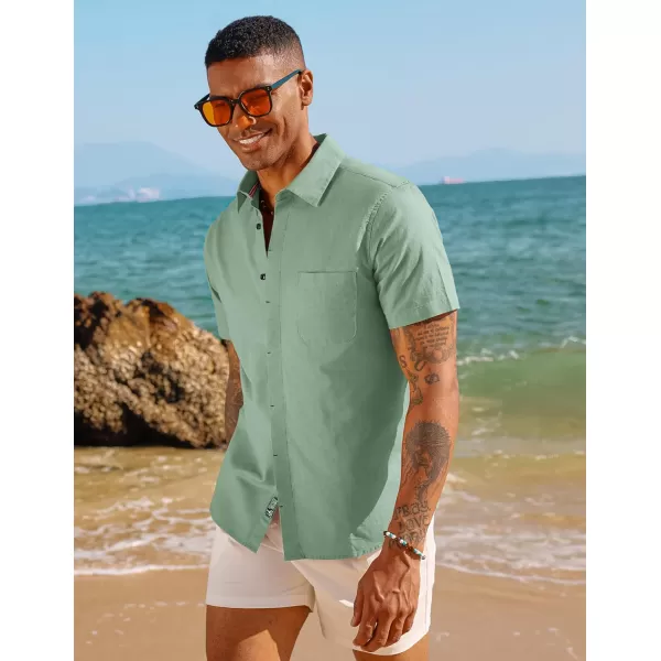 PJ PAUL JONES Men Cotton Linen Shirt Casual Short Sleeve Button Down Shirts Summer Beach Shirt Vacation Shirt with Pocket
