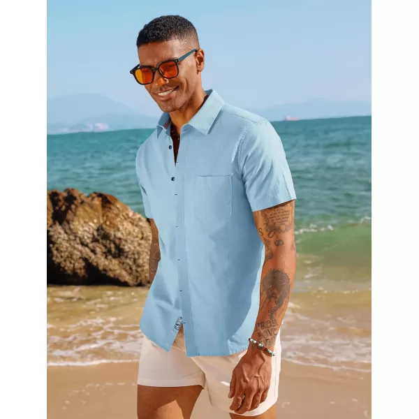 PJ PAUL JONES Men Cotton Linen Shirt Casual Short Sleeve Button Down Shirts Summer Beach Shirt Vacation Shirt with Pocket