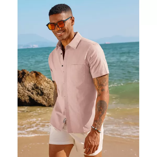 PJ PAUL JONES Men Cotton Linen Shirt Casual Short Sleeve Button Down Shirts Summer Beach Shirt Vacation Shirt with Pocket