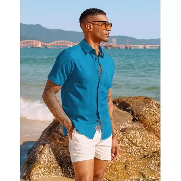 PJ PAUL JONES Men Cotton Linen Shirt Casual Short Sleeve Button Down Shirts Summer Beach Shirt Vacation Shirt with Pocket