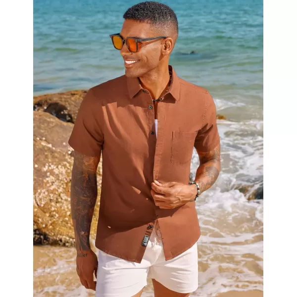 PJ PAUL JONES Men Cotton Linen Shirt Casual Short Sleeve Button Down Shirts Summer Beach Shirt Vacation Shirt with Pocket