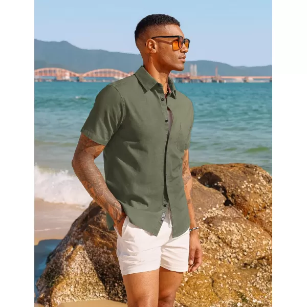 PJ PAUL JONES Men Cotton Linen Shirt Casual Short Sleeve Button Down Shirts Summer Beach Shirt Vacation Shirt with Pocket