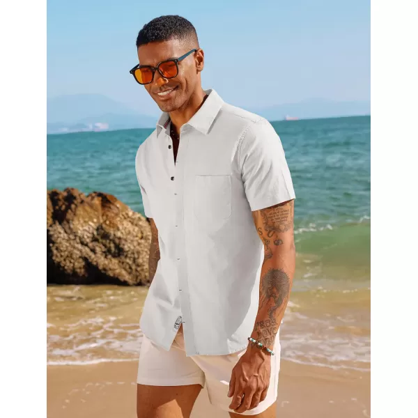 PJ PAUL JONES Men Cotton Linen Shirt Casual Short Sleeve Button Down Shirts Summer Beach Shirt Vacation Shirt with Pocket