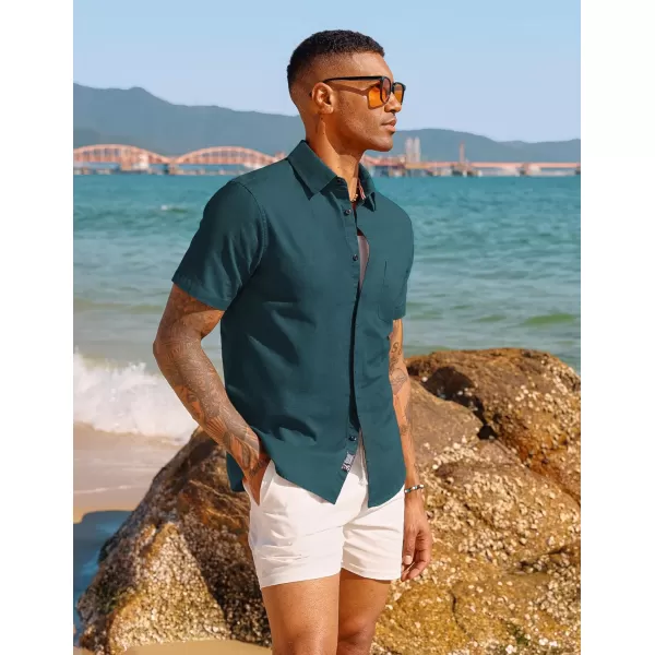 PJ PAUL JONES Men Cotton Linen Shirt Casual Short Sleeve Button Down Shirts Summer Beach Shirt Vacation Shirt with Pocket