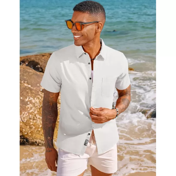 PJ PAUL JONES Men Cotton Linen Shirt Casual Short Sleeve Button Down Shirts Summer Beach Shirt Vacation Shirt with Pocket