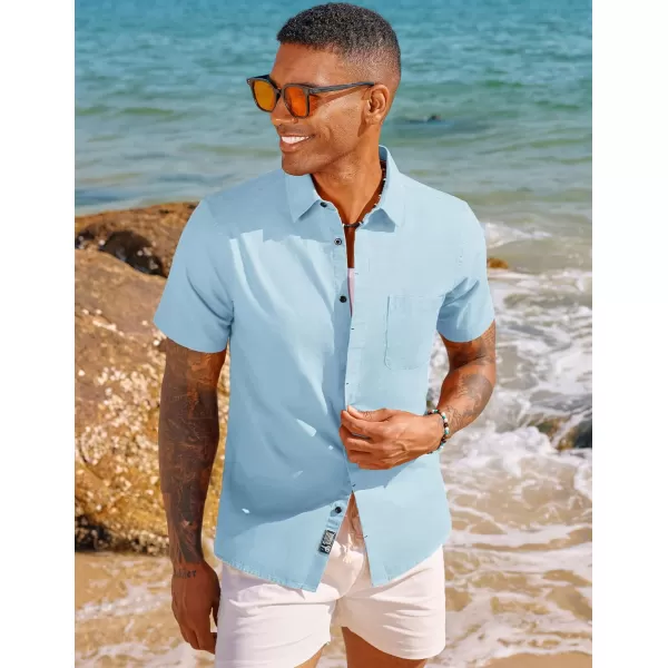 PJ PAUL JONES Men Cotton Linen Shirt Casual Short Sleeve Button Down Shirts Summer Beach Shirt Vacation Shirt with Pocket