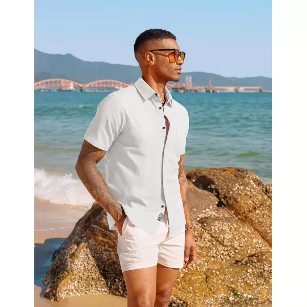 PJ PAUL JONES Men Cotton Linen Shirt Casual Short Sleeve Button Down Shirts Summer Beach Shirt Vacation Shirt with Pocket