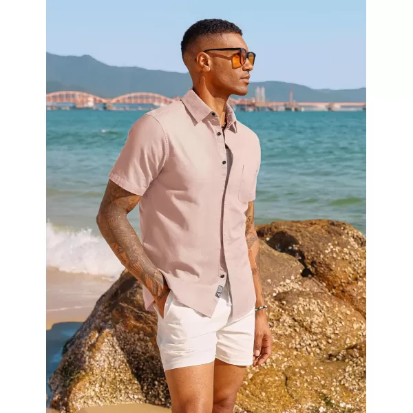 PJ PAUL JONES Men Cotton Linen Shirt Casual Short Sleeve Button Down Shirts Summer Beach Shirt Vacation Shirt with Pocket